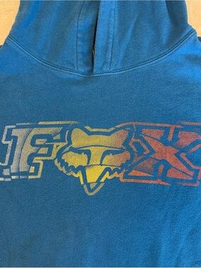 Fox Blue Pullover Hoodie with Logo Neck Tag Youth XL